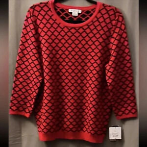 LIZ CLAIBORNE RED BLACK Jacquard Pull Over Sweater SIZE XL NWT Ladies